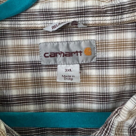 Carhartt Mens Short Sleeve Plaid Pocketed Relaxed Fit Button Up Shirt Size 3X - Picture 3 of 7